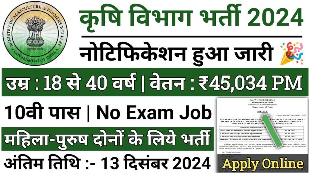 Krishi Vibhag Vacancy 2024: Apply Now, कृषि विभाग भर्ती 2024: अभी आवेदन करे