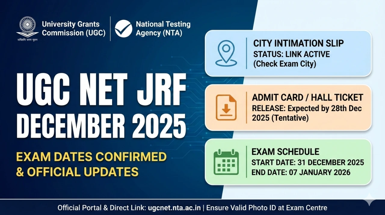 UGC NET JRF December 2025 Exam Confirmed | Admit Card Release Date, City Slip & Hall Ticket Link